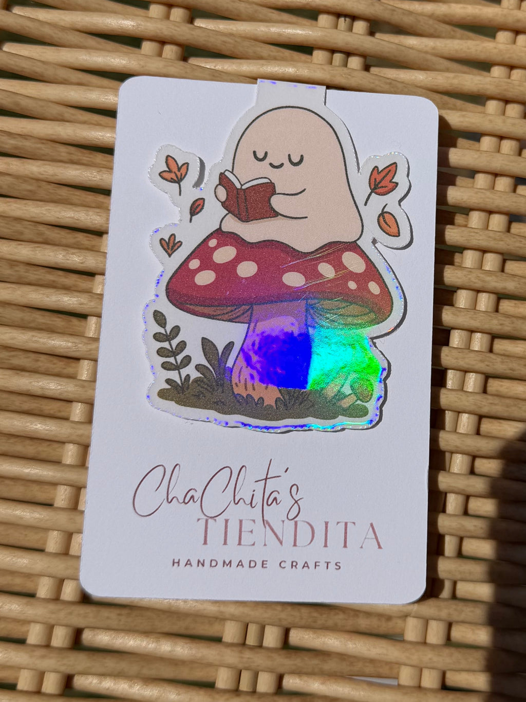 Cozy Mushroom Ghost Magnetic Bookmark
