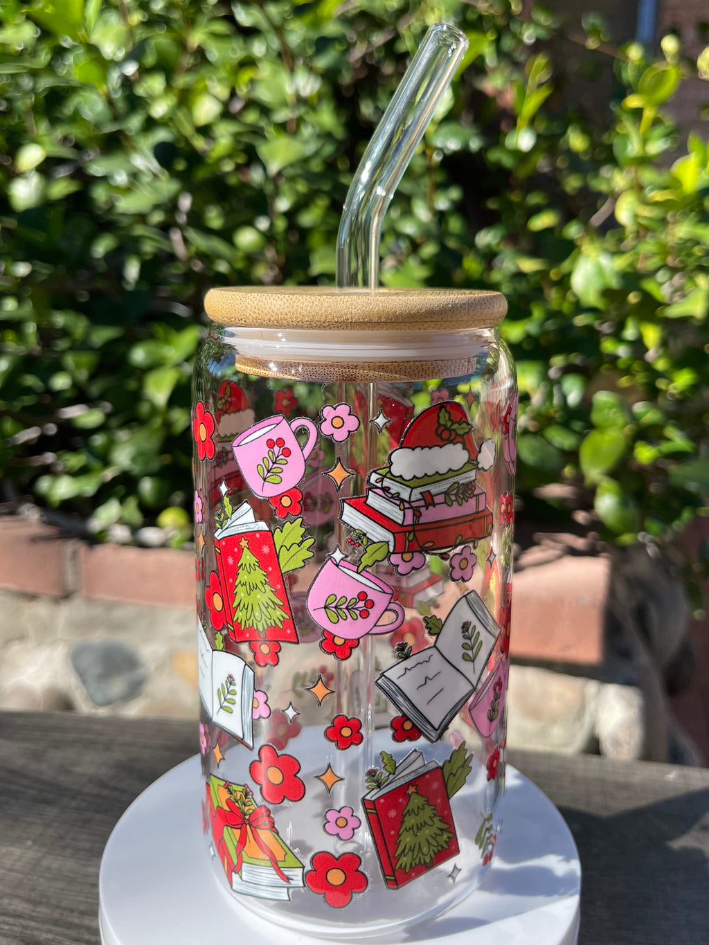 Bookish Christmas Glass Cup