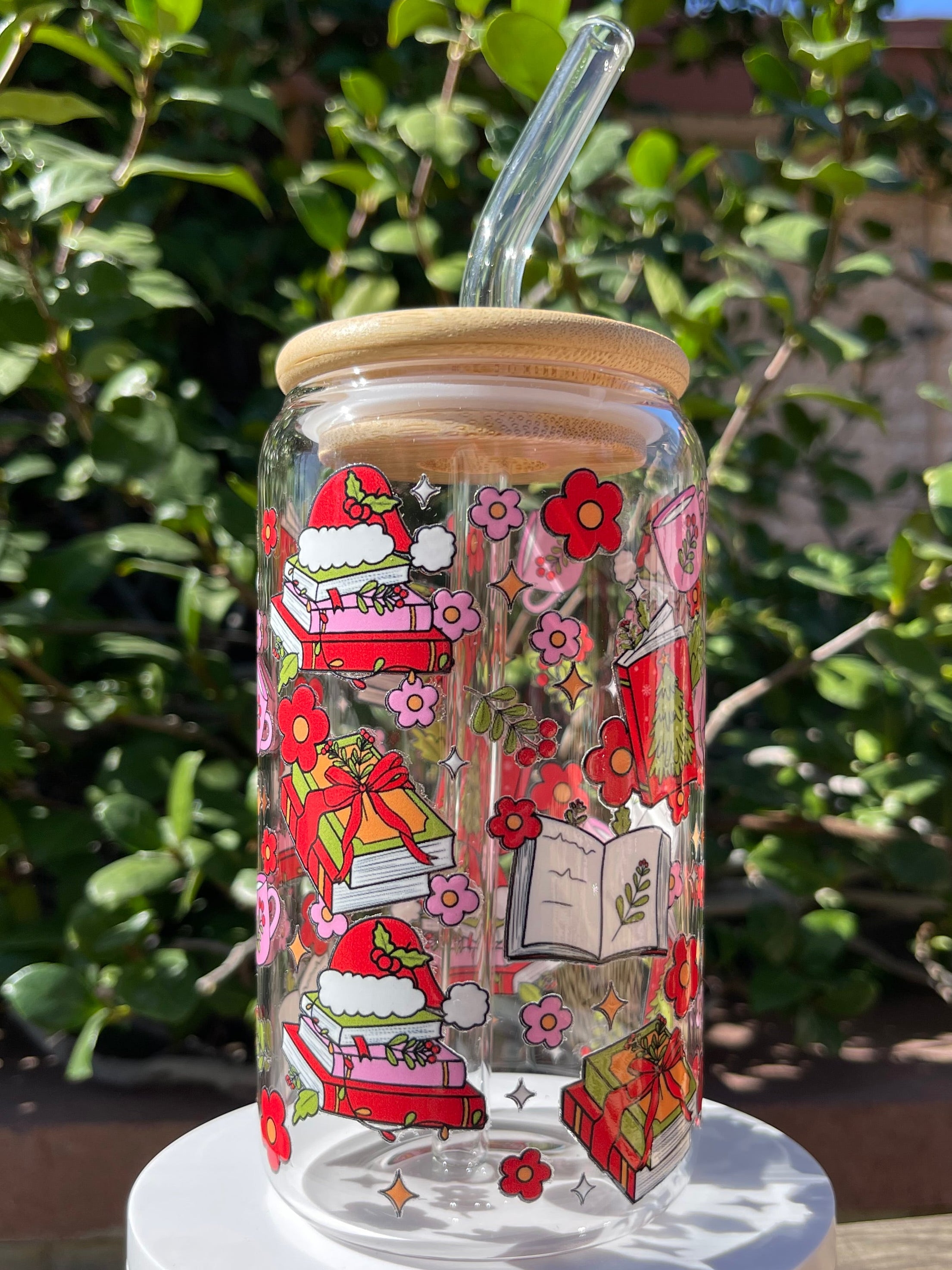 Bookish Christmas Glass Cup