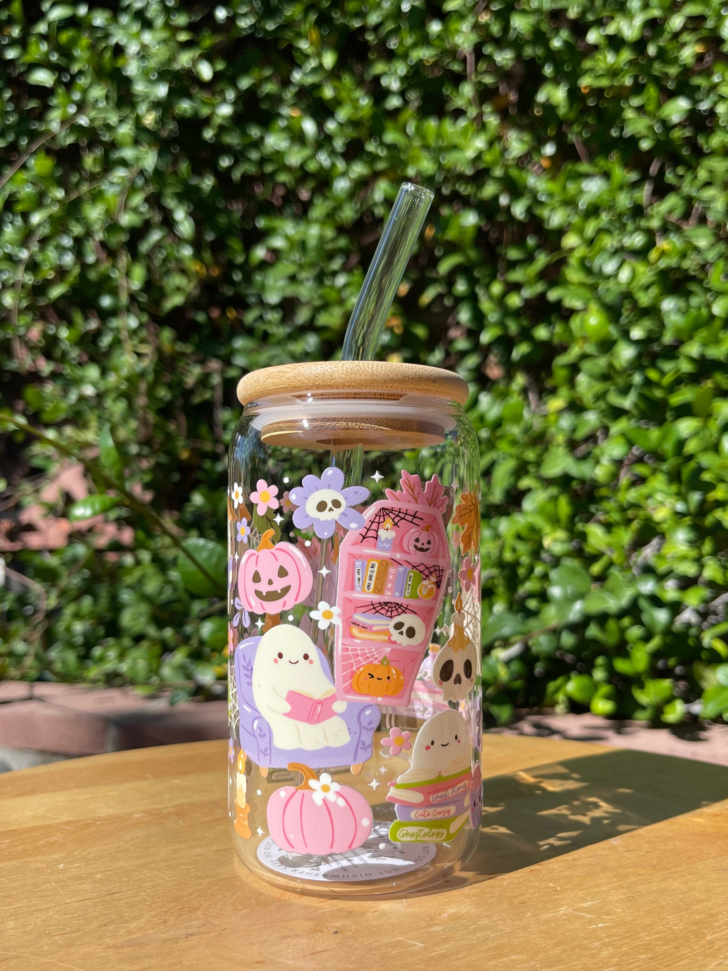 Cozy Bookish Ghost Glass Cup