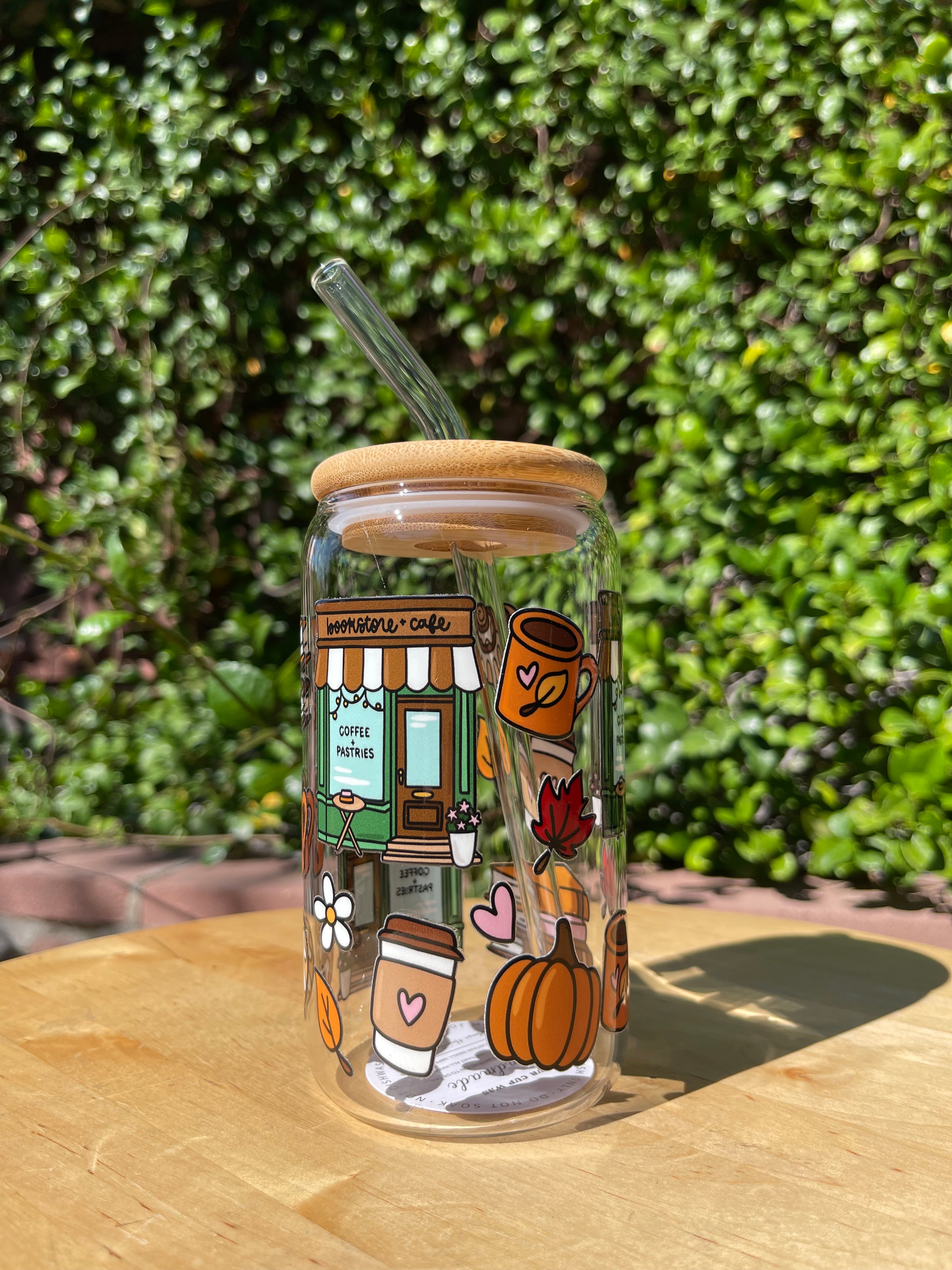 Cozy Fall Bookstore Glass Cup