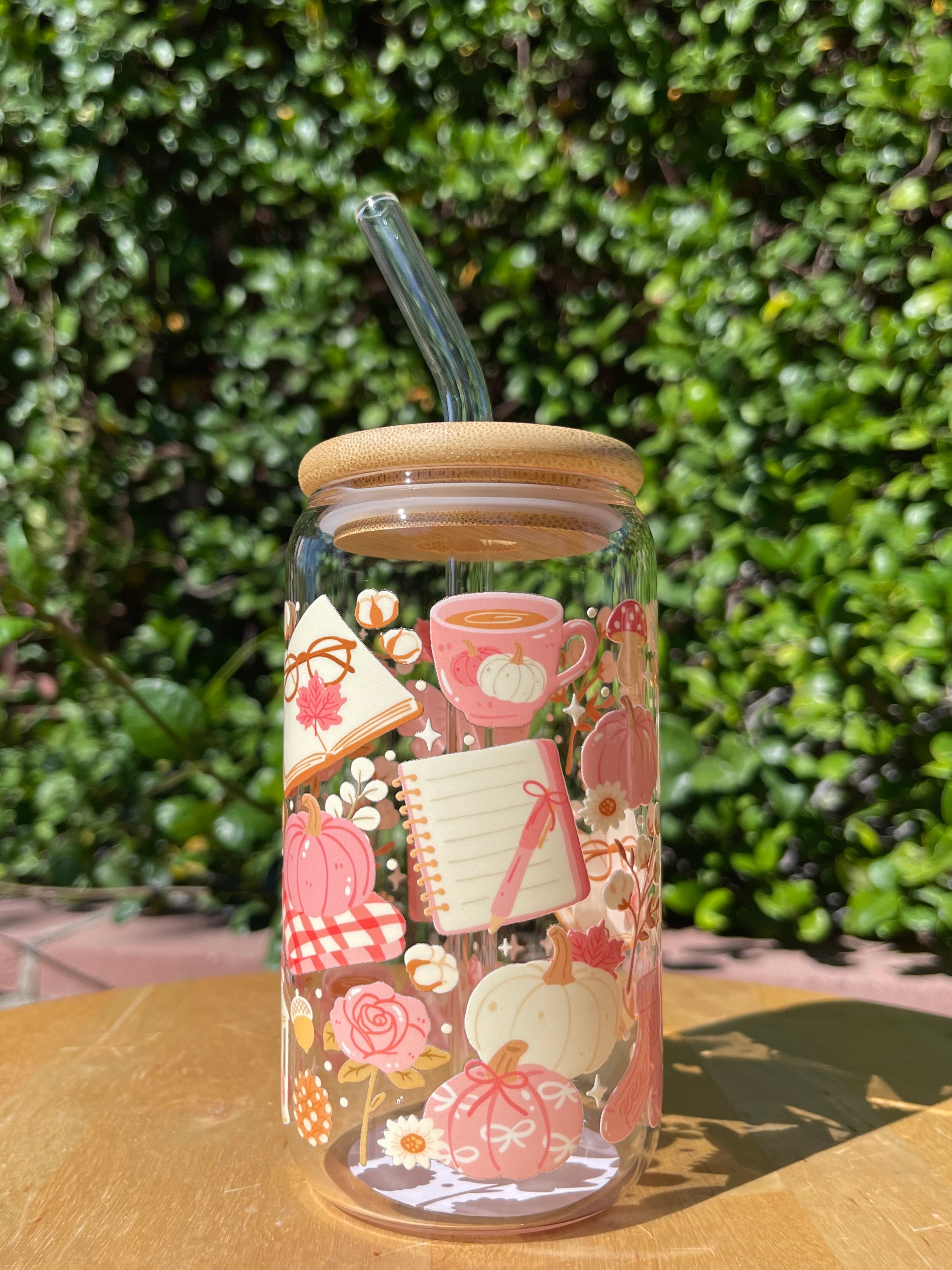 Cozy Pink Fall Glass Cup