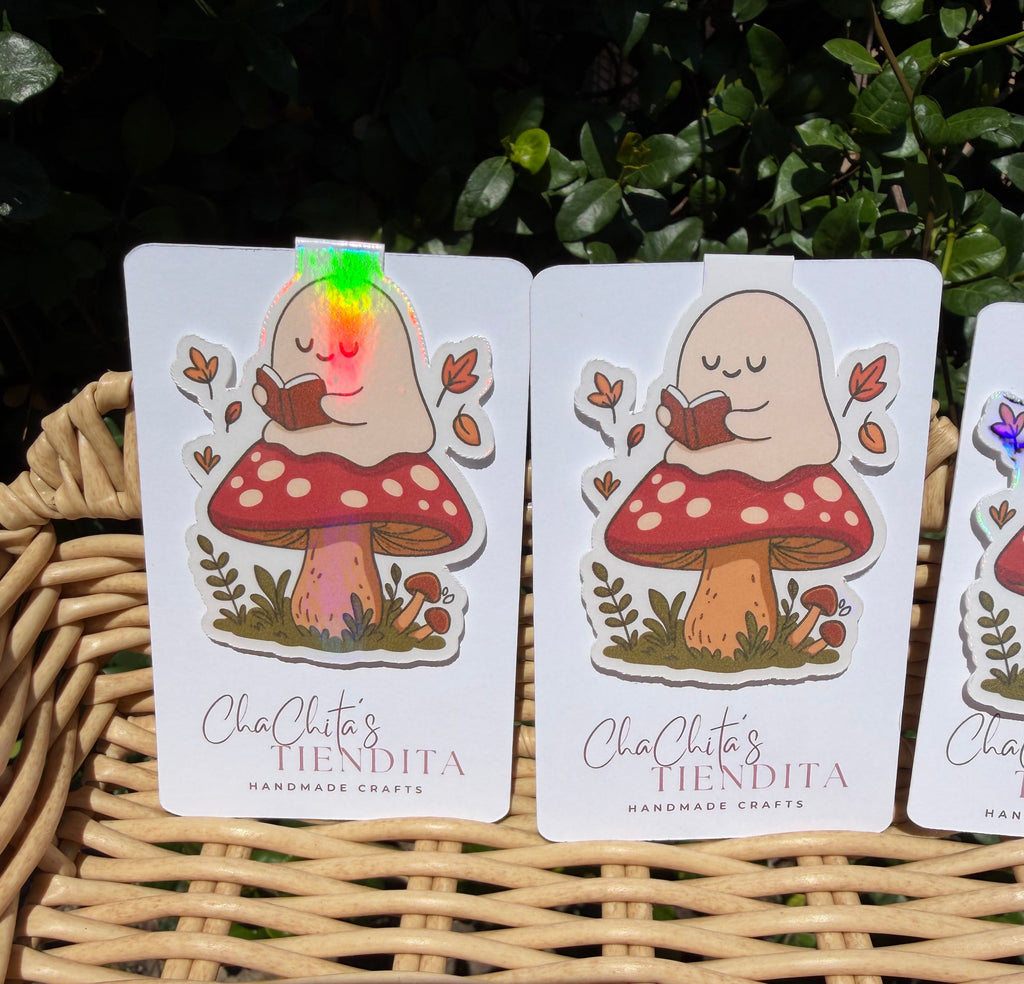 Cozy Mushroom Ghost Magnetic Bookmark