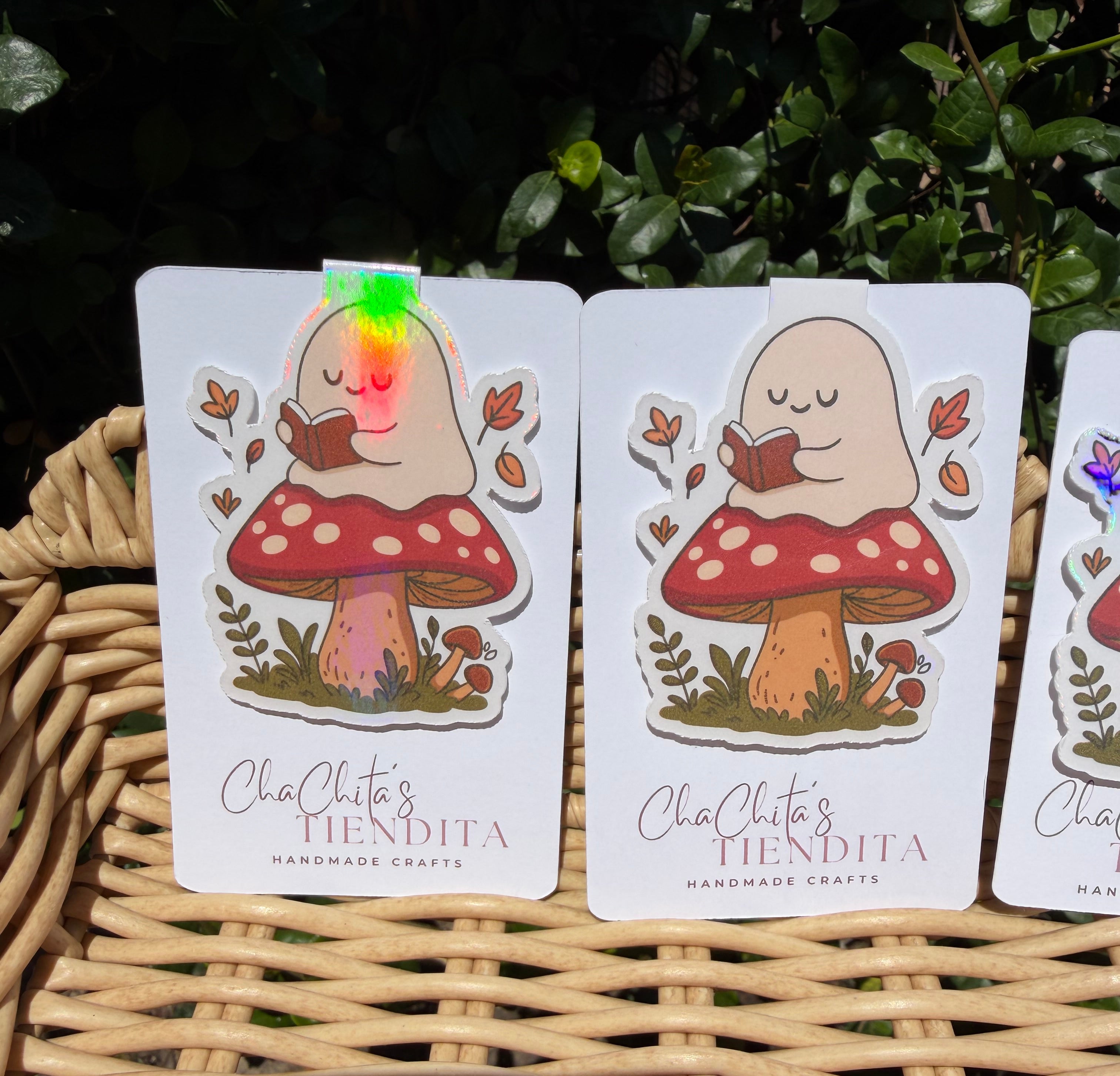Cozy Mushroom Ghost Magnetic Bookmark