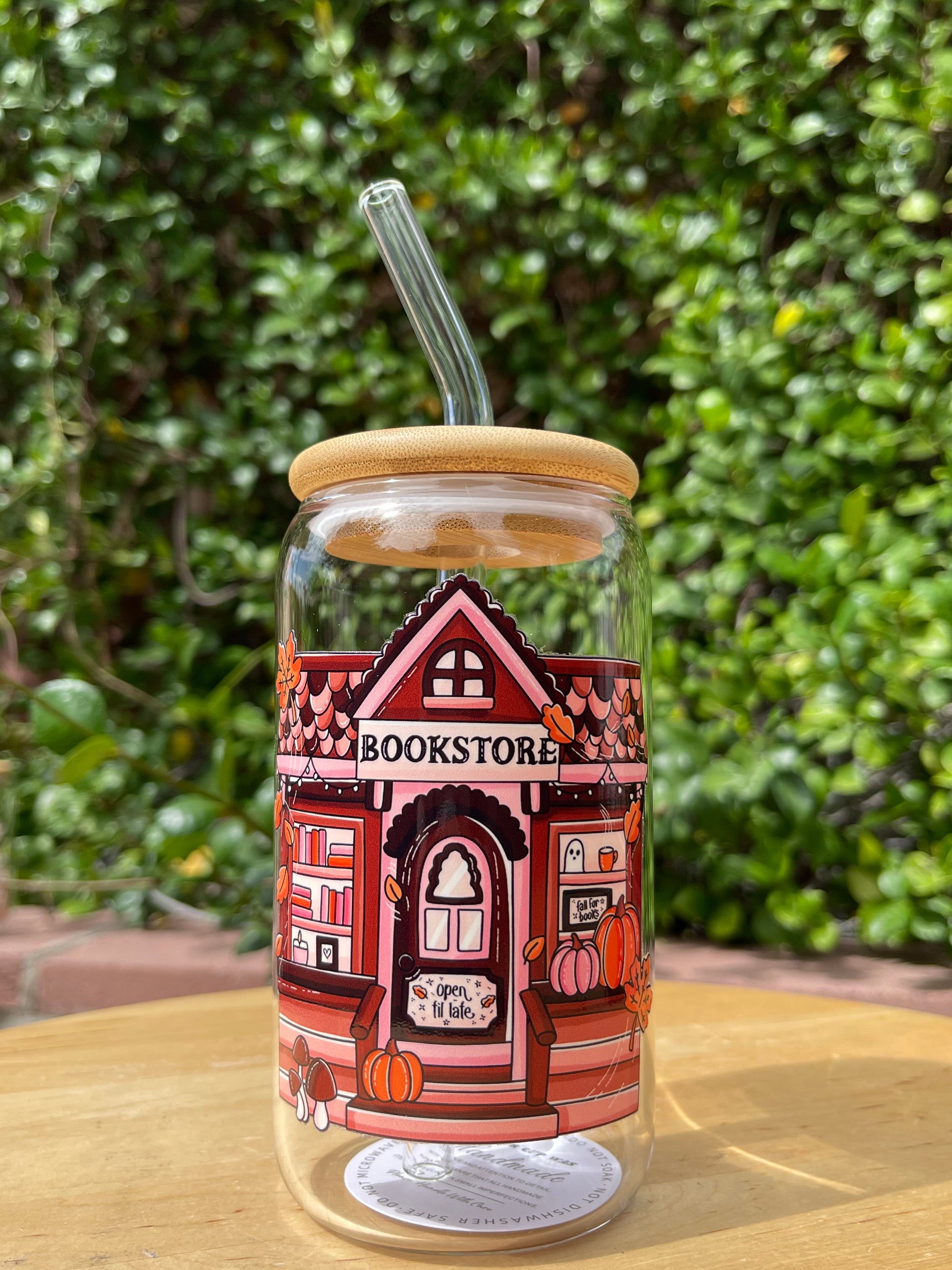 Fall Bookstore Glass Cup