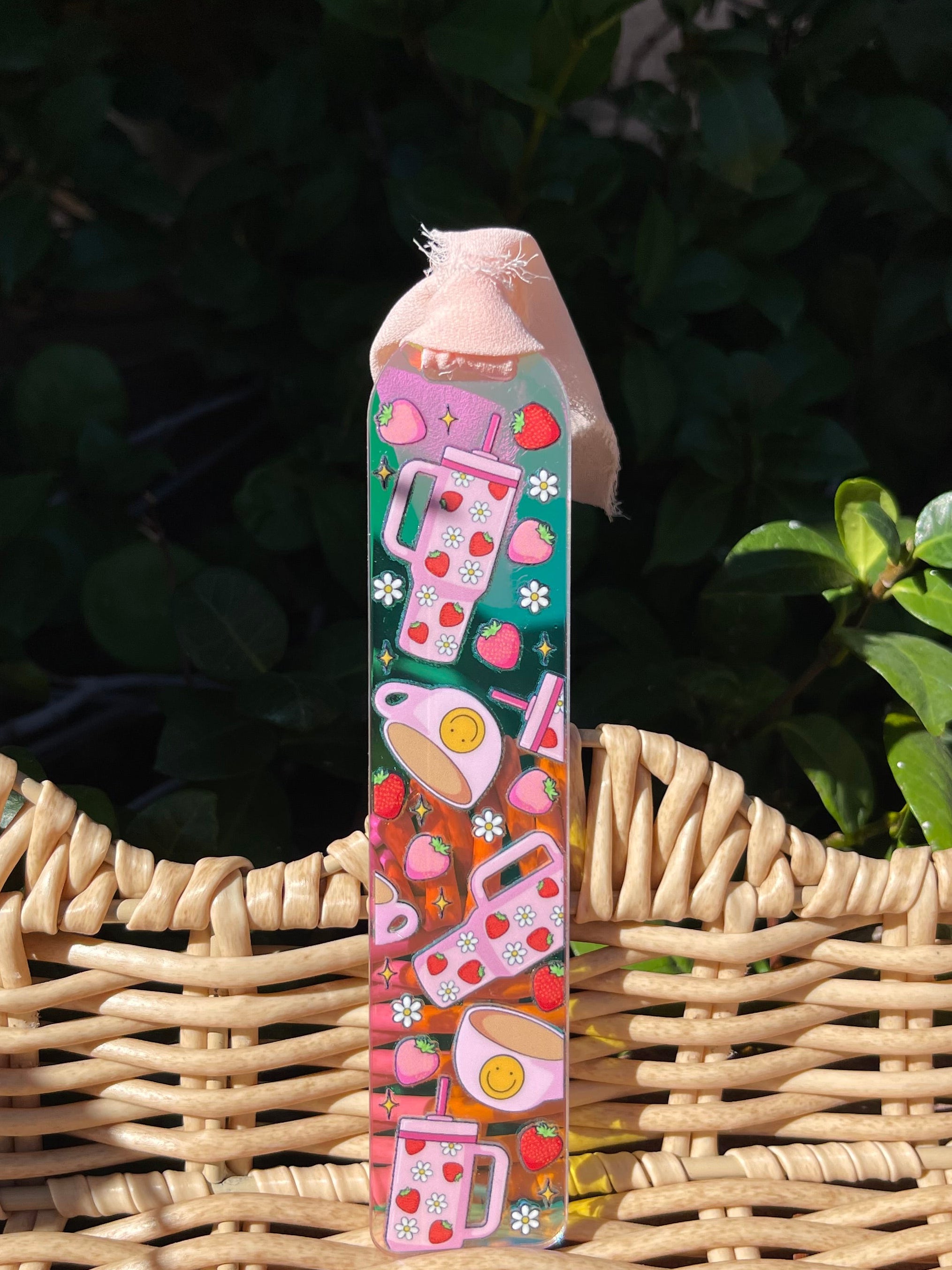 Happy Coffee and Water Bottles Holographic Bookmark