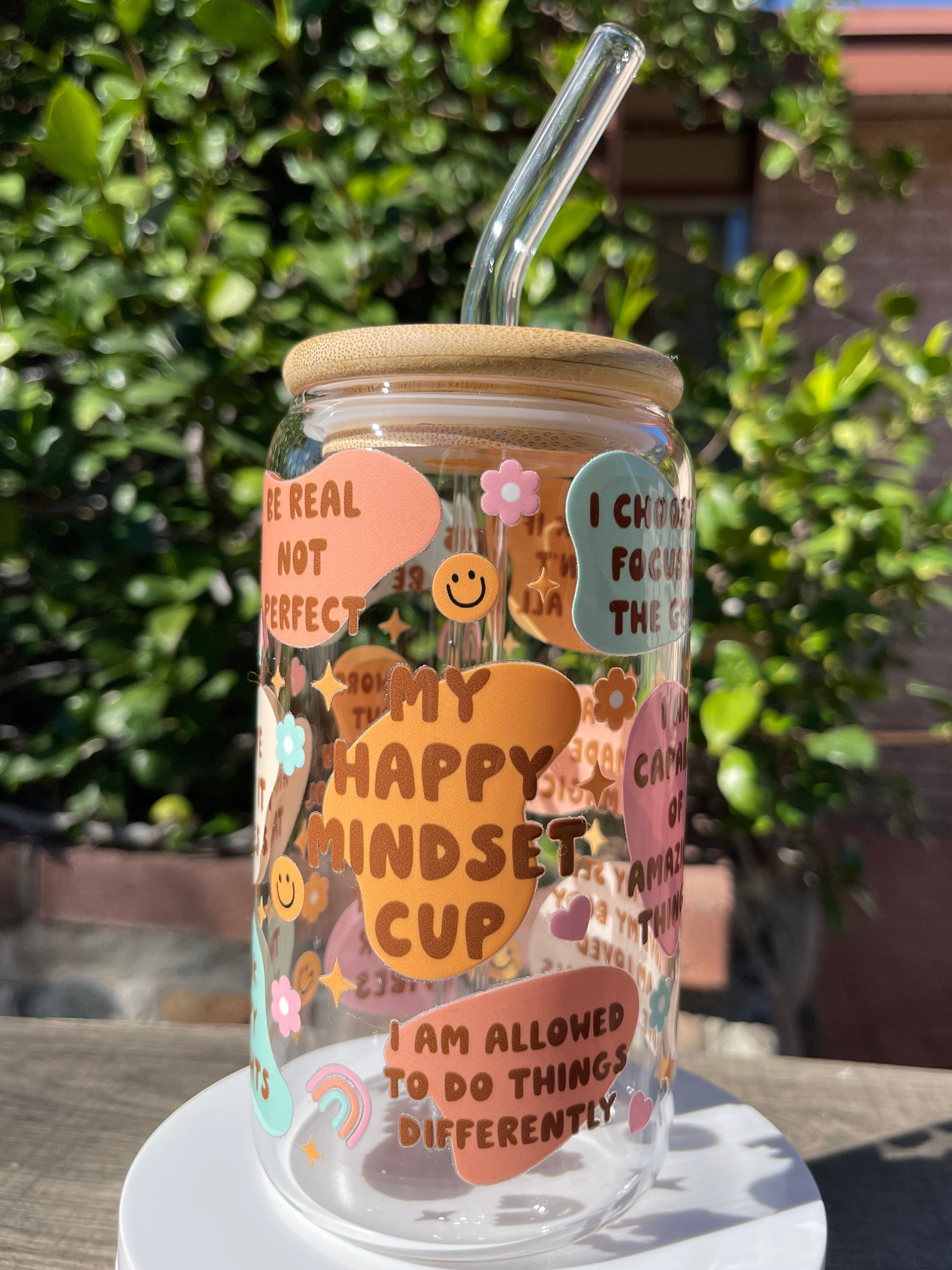 Happy Mindset Glass Cup
