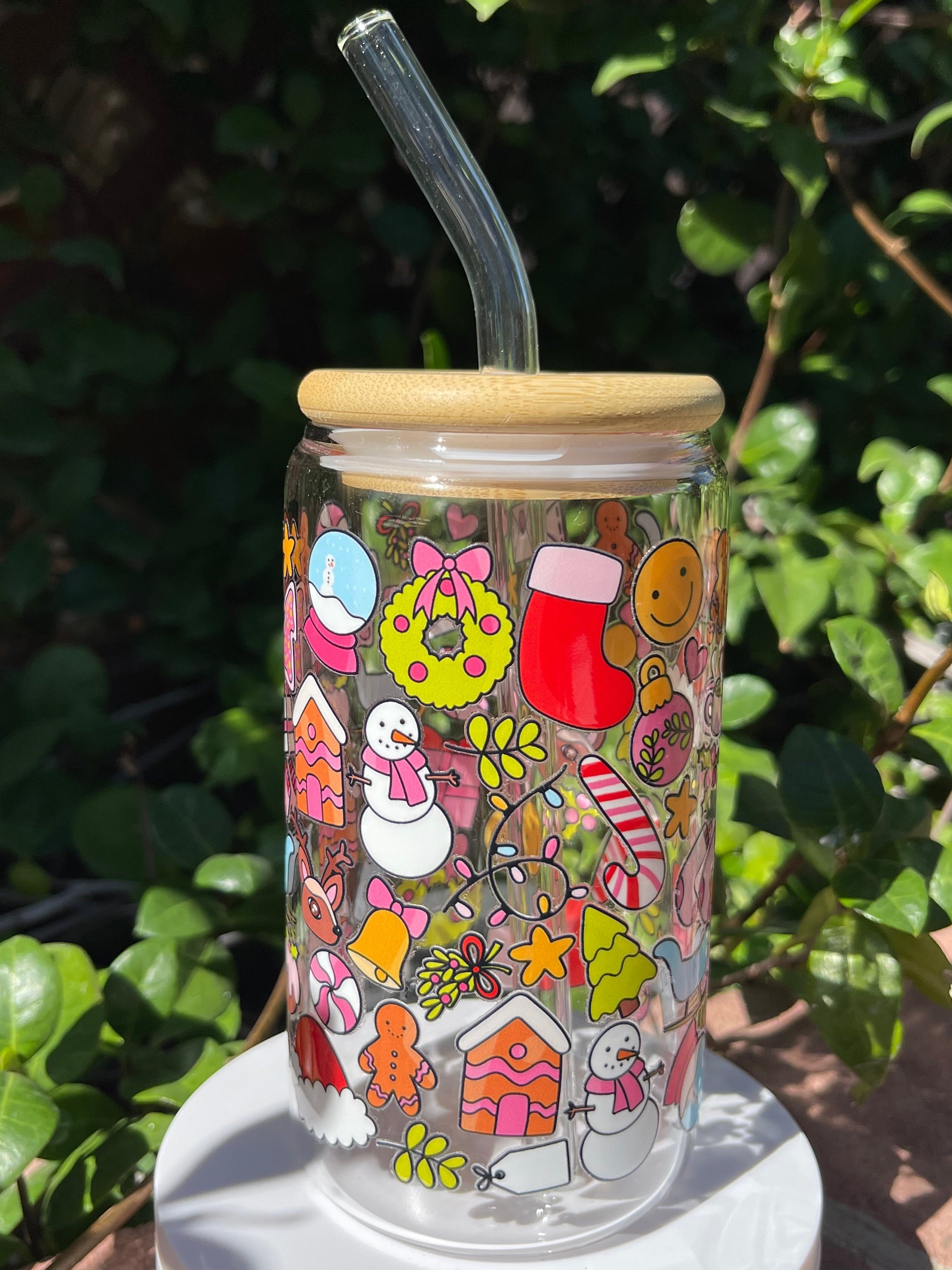 Holiday Vibes Glass Cup