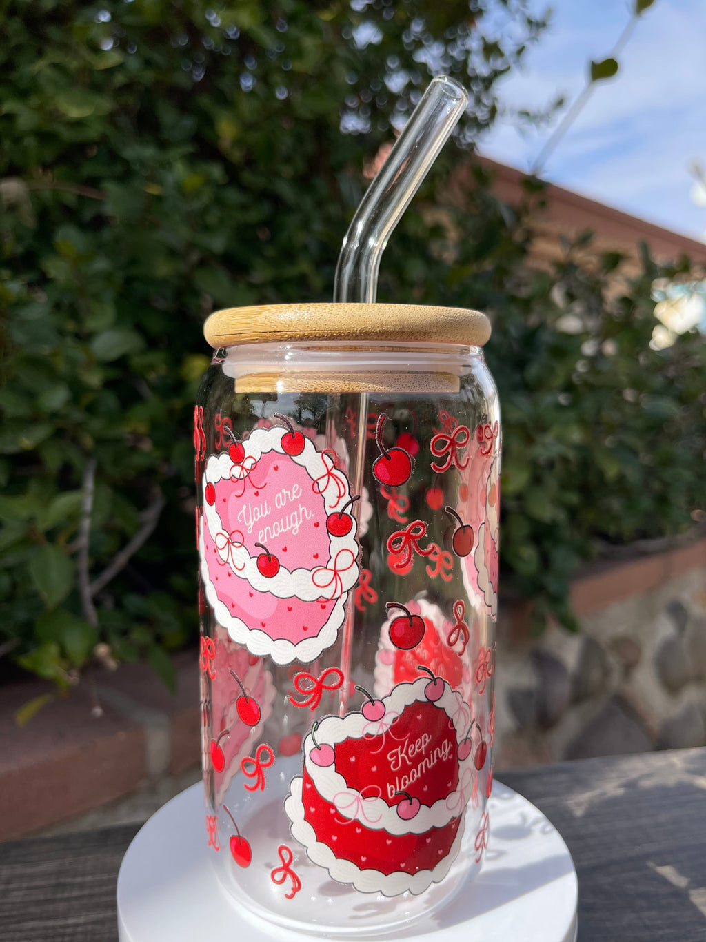 Heart Cake Affirmations Glass Cup