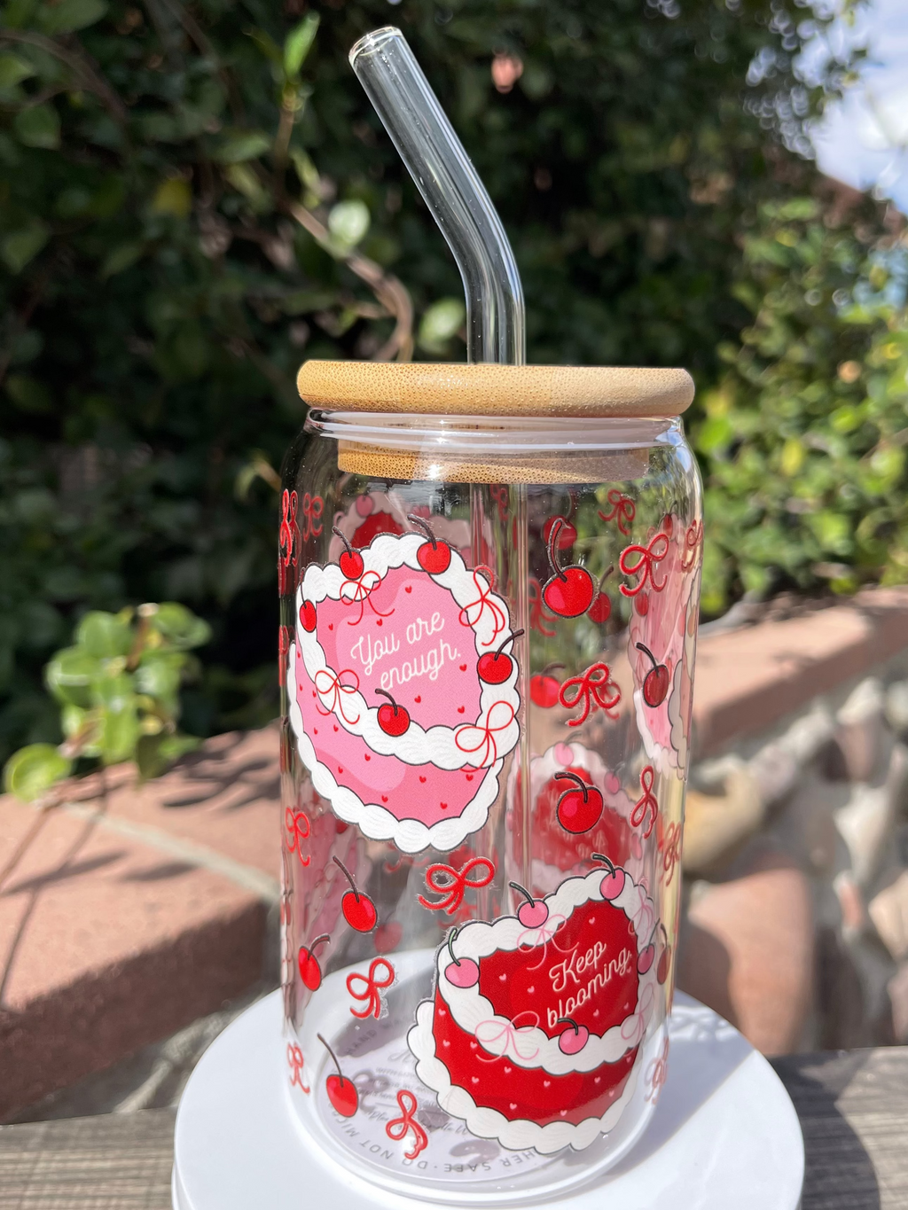 Heart Cake Affirmations Glass Cup