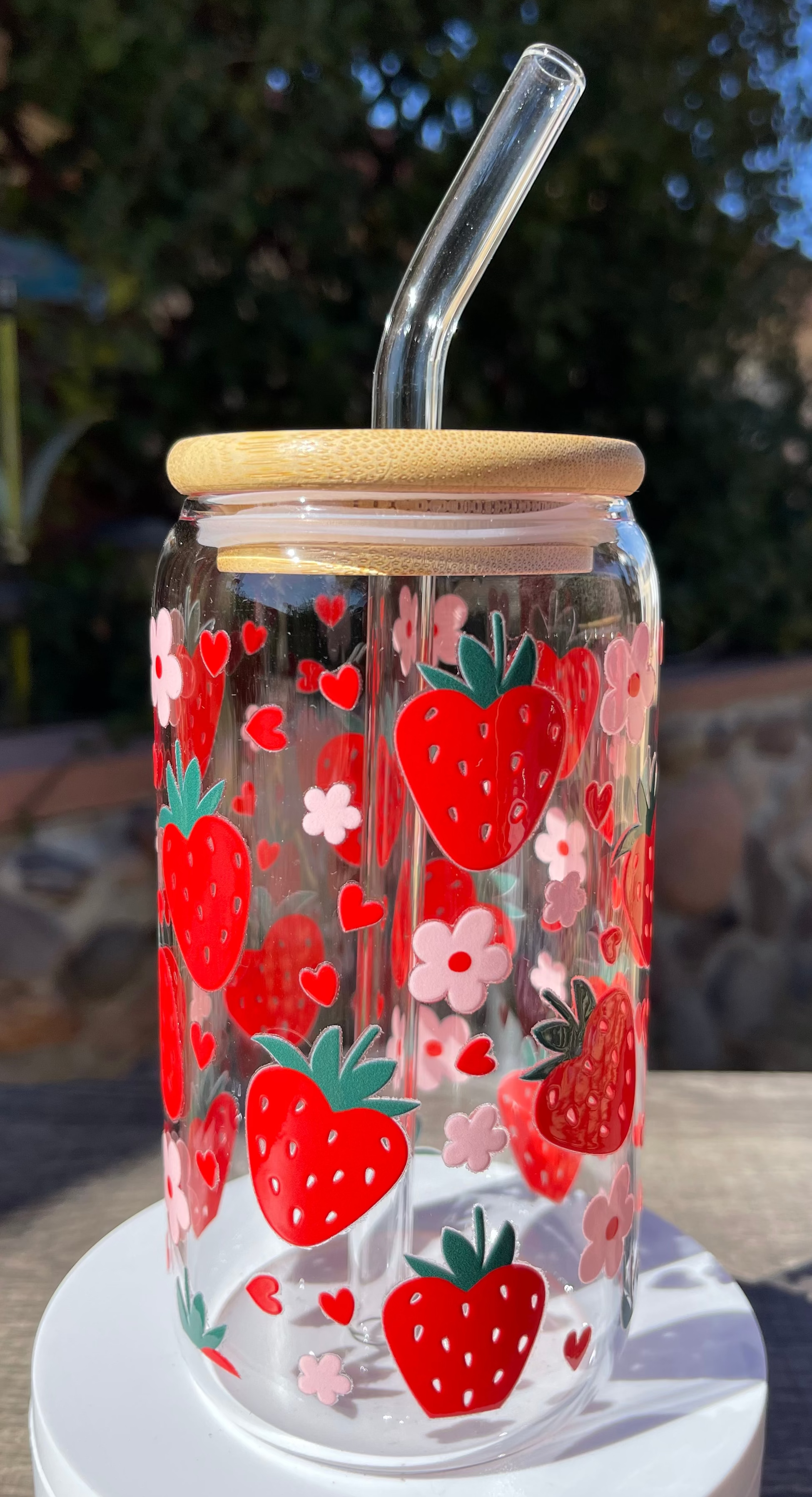 Strawberry Hearts Glass Cup
