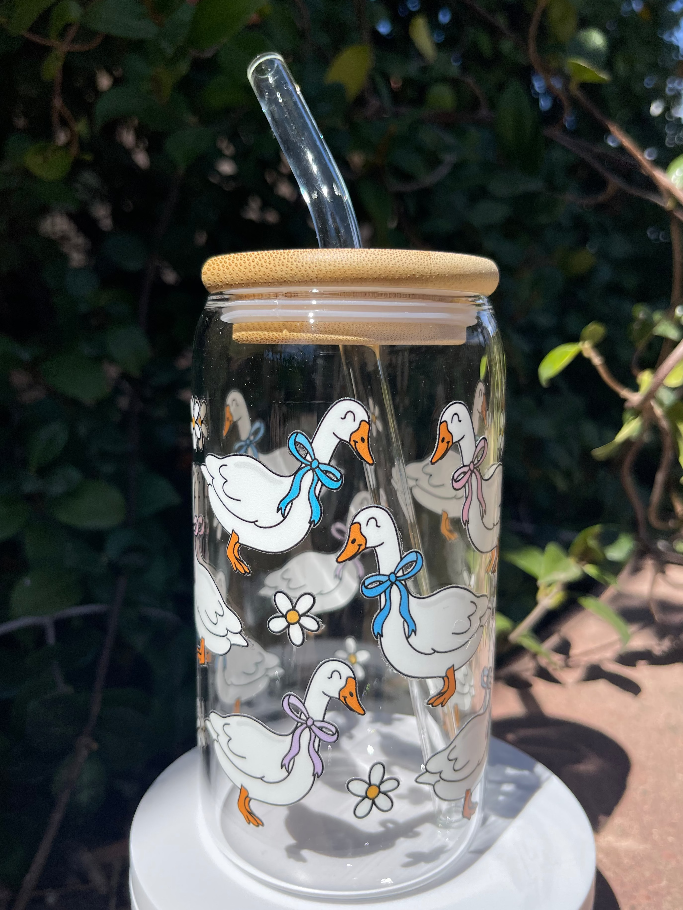 Flowers and Geese Glass Cup