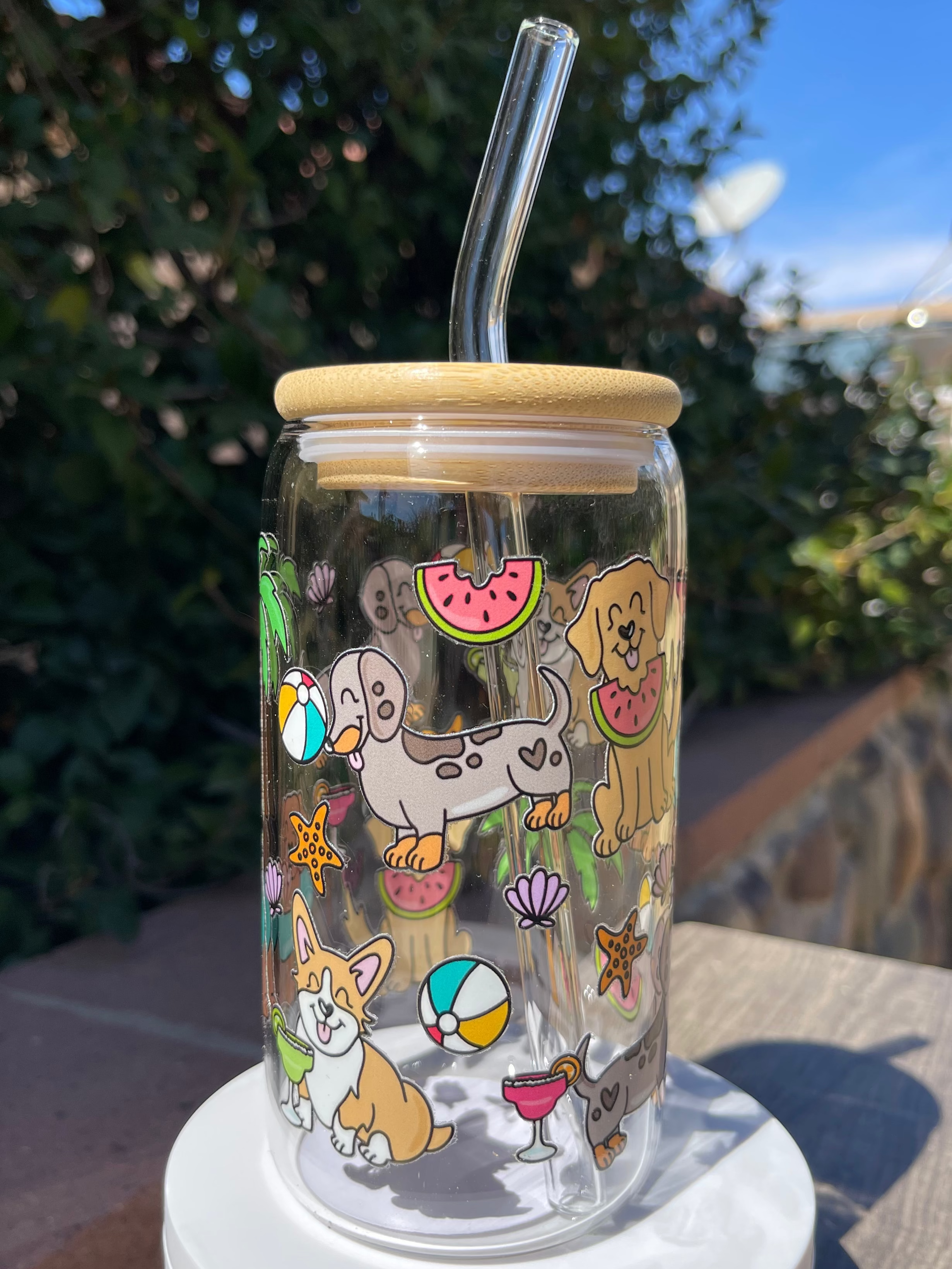 Summer Pups Glass Cup