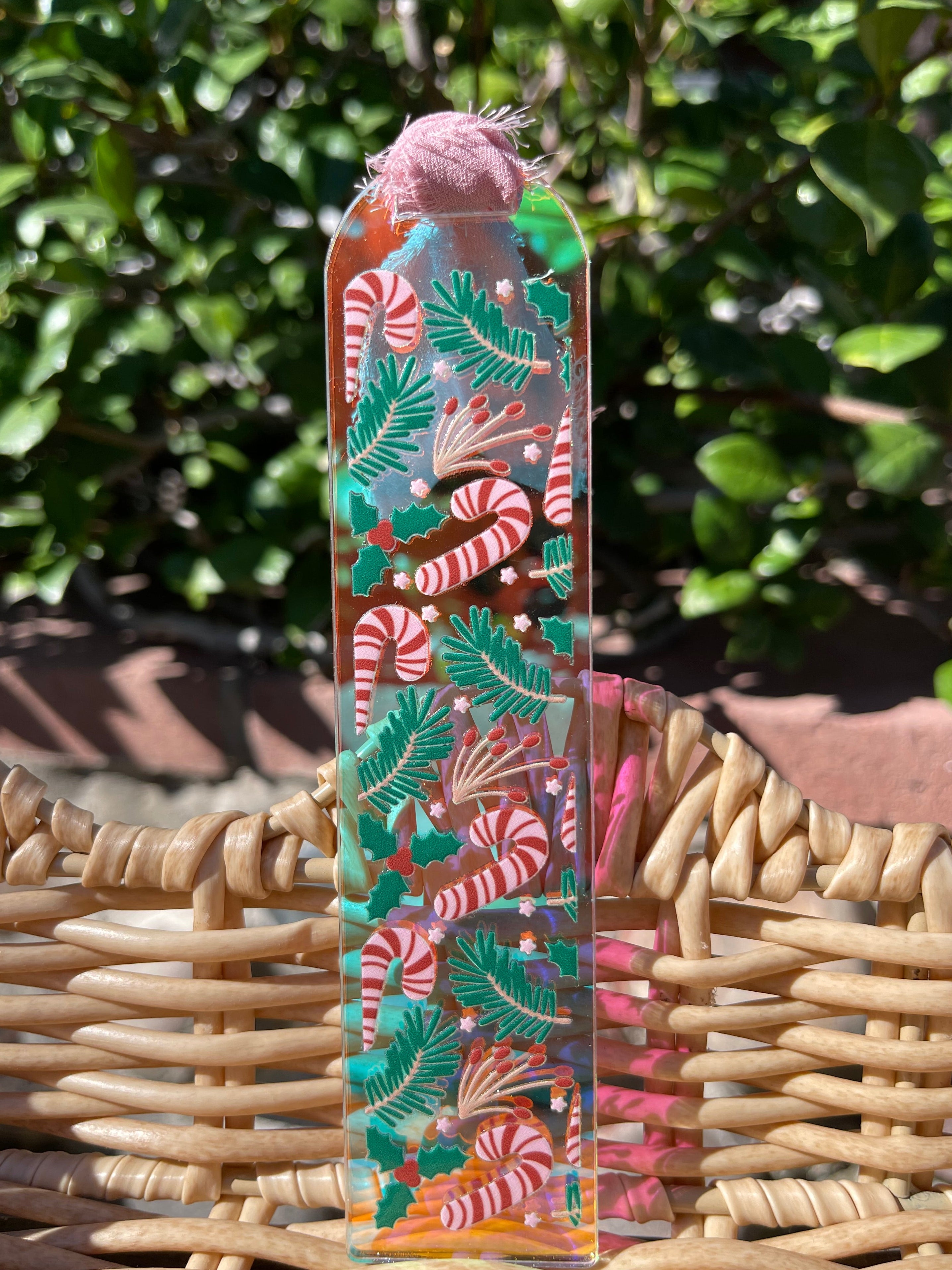 Mistletoe Candy Cane Holographic Bookmark