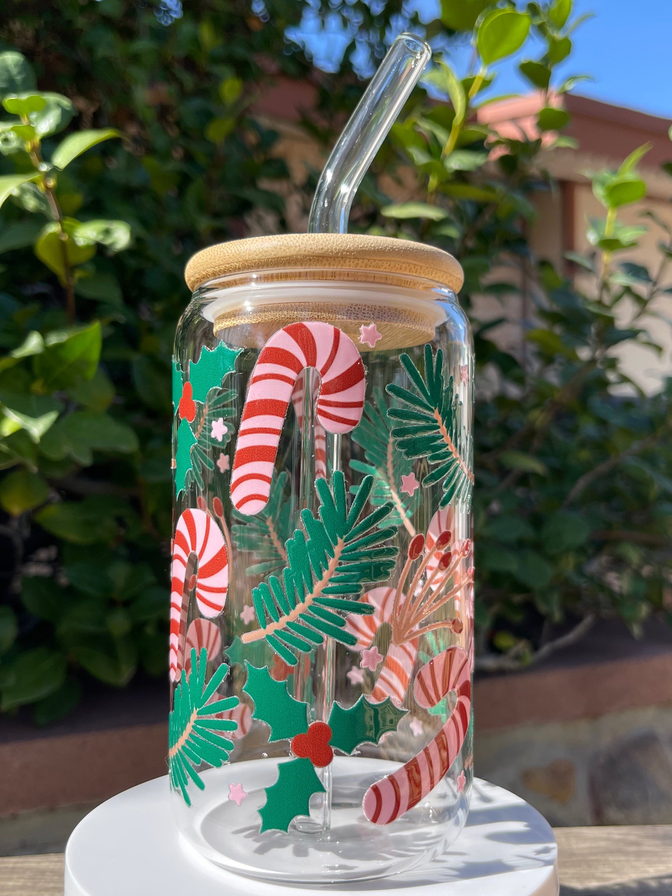 Mistletoe Candy Cane Glass Cup