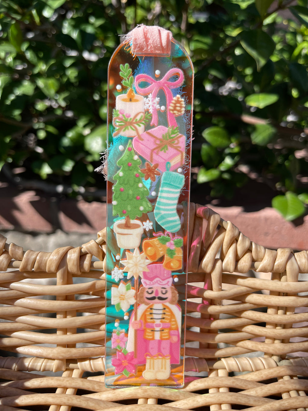 Pink Nutcracker Coquette Holographic Bookmark