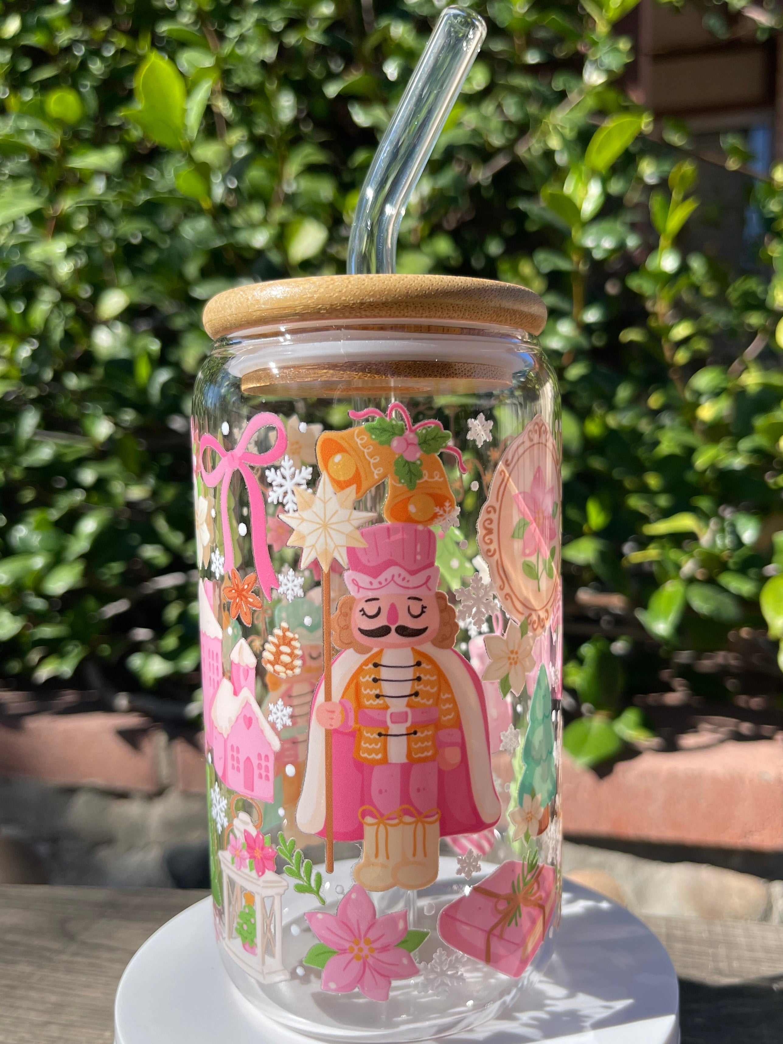 Pink Nutcracker Coquette Glass Cup