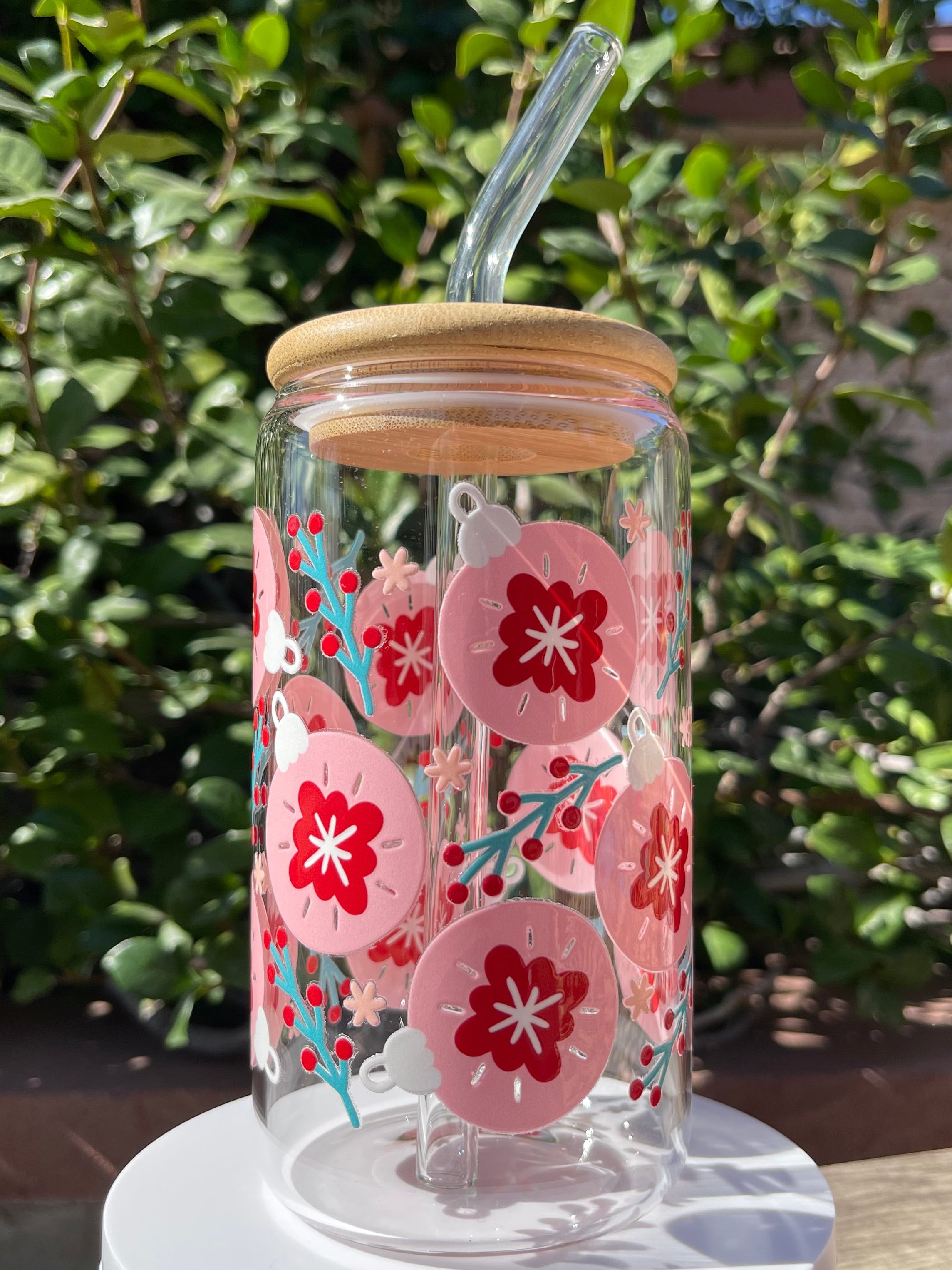 Pink Ornaments Glass Cup