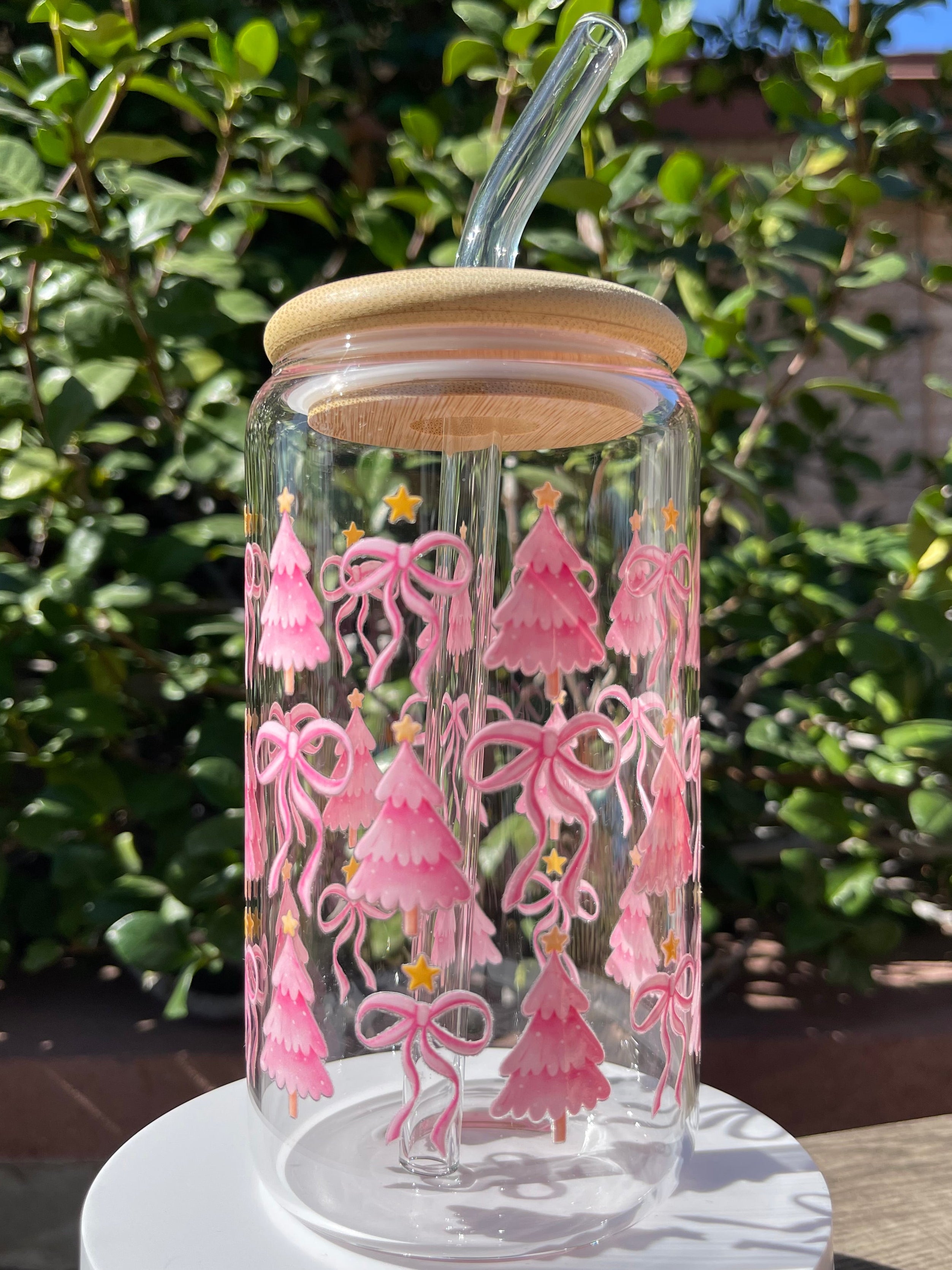 Pink Trees Glass Cup